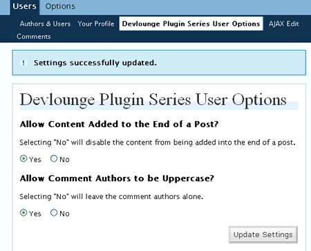 Devlounge Plugin Series User’s Panel