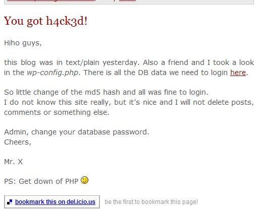 Hacked Website Message