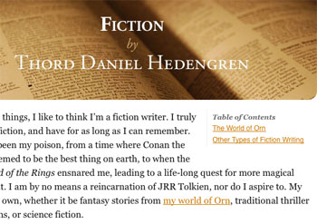 The Fiction page's sub menu